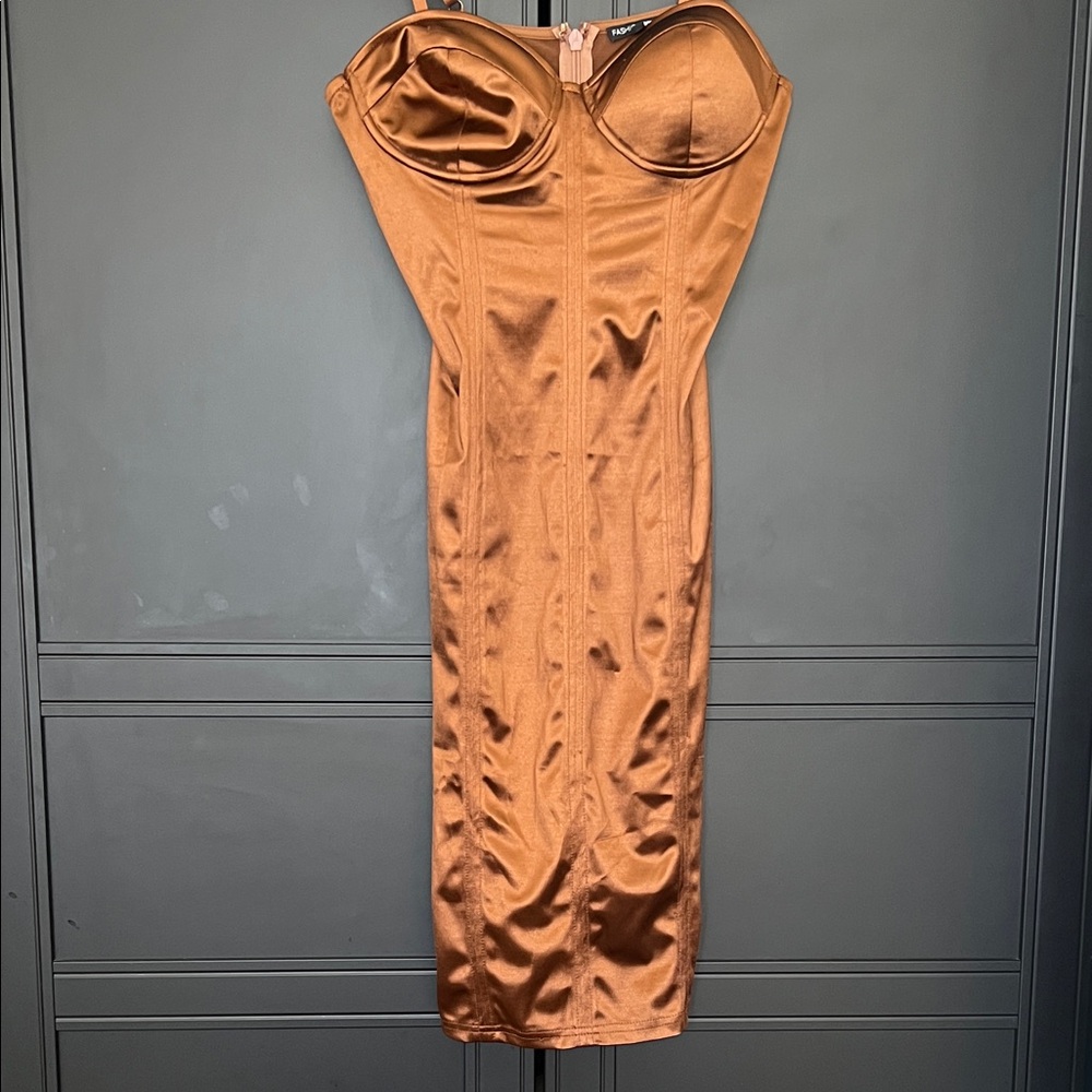 Fashion Nova Copper Strapless Dress